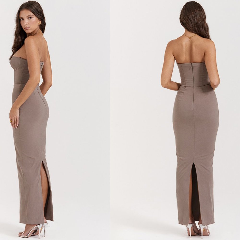 HOUSE OF CB 'Lucia' Taupe Strapless Corset Maxi Dress NWOT - Picture 5 of 9